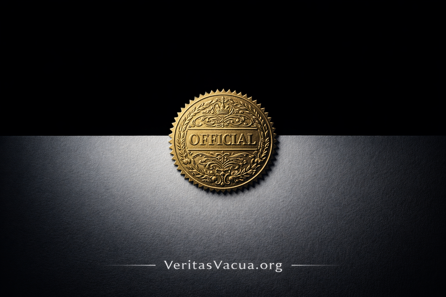 A gold official seal on blank paper against pure black. The authority is intact. The content is gone. Why the strongest institutions are the most exposed to Veritas Vacua.